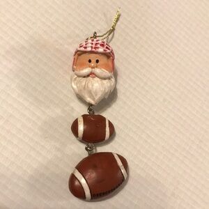 Vintage rare Santa with red & white helmet & football Christmas tree ornament